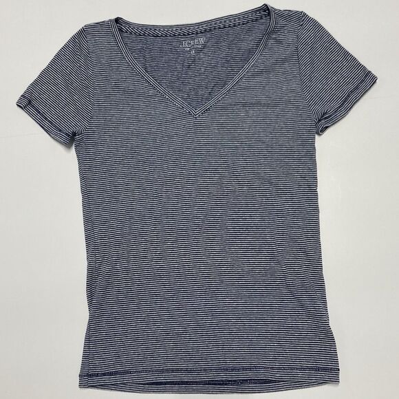 J.Crew Stretch Linen V- Neck T-shirt Women’s Small Navy White Micro Stripe 2023 - Picture 2 of 14